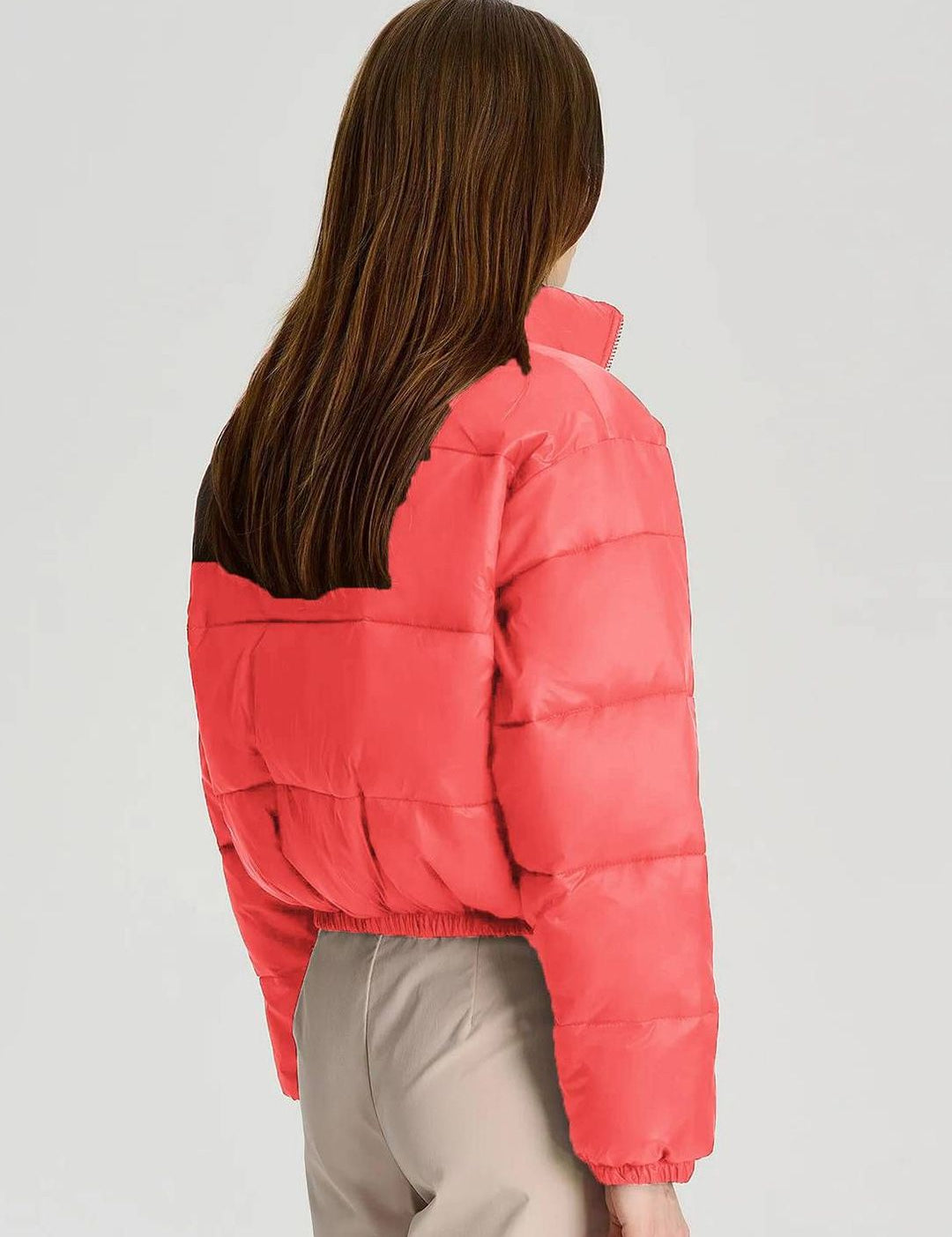 Kotty Women Stand Collar Solid Lightweight Puffer Jacket