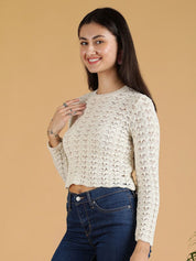 Kotty Women Open Knit Pullover Crop Sweaters