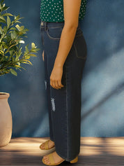 Kotty Women Wide-Leg High-Rise Mildly Distressed Stretchable Jeans