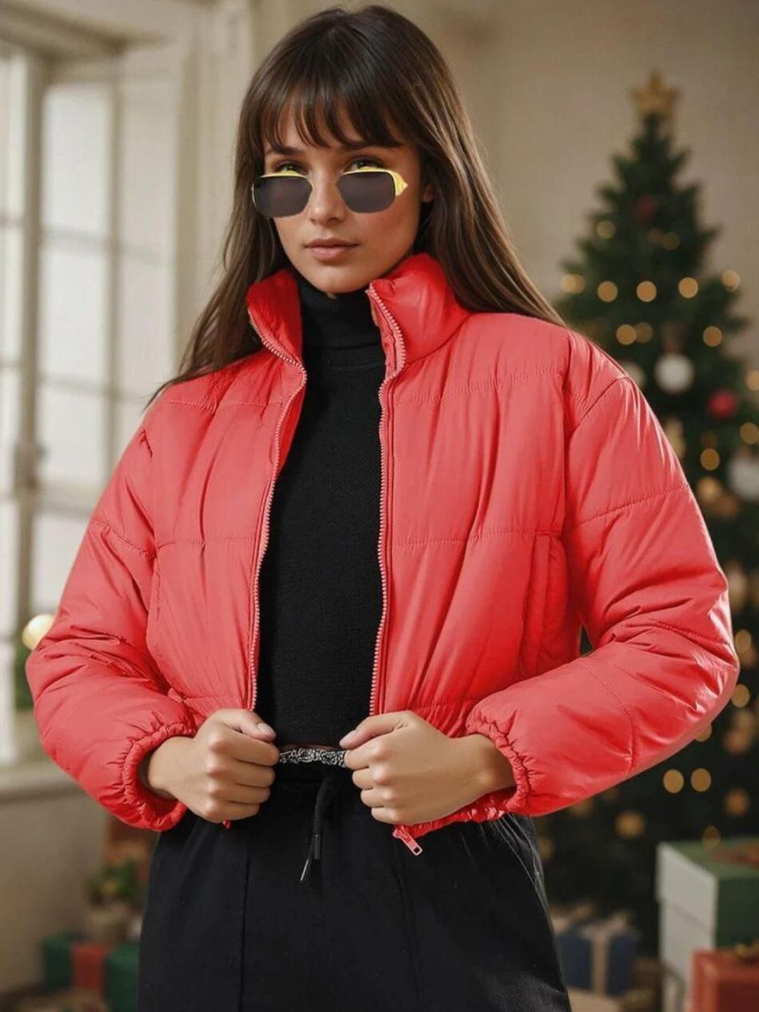 Kotty Women Stand Collar Solid Lightweight Puffer Jacket