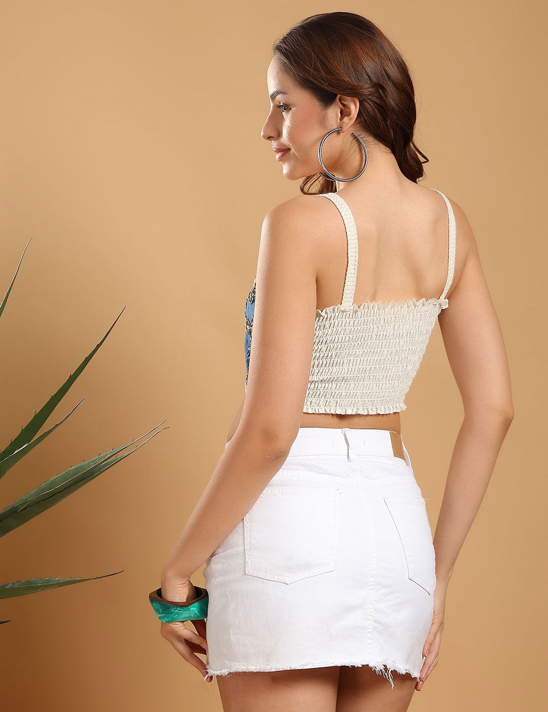 Kotty Women Self Design V-Neck Crochet Cotton Crop Top