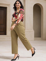 Brown Regular Fit High-Rise Pants for Women – Elegant Solid Design | Kotty
