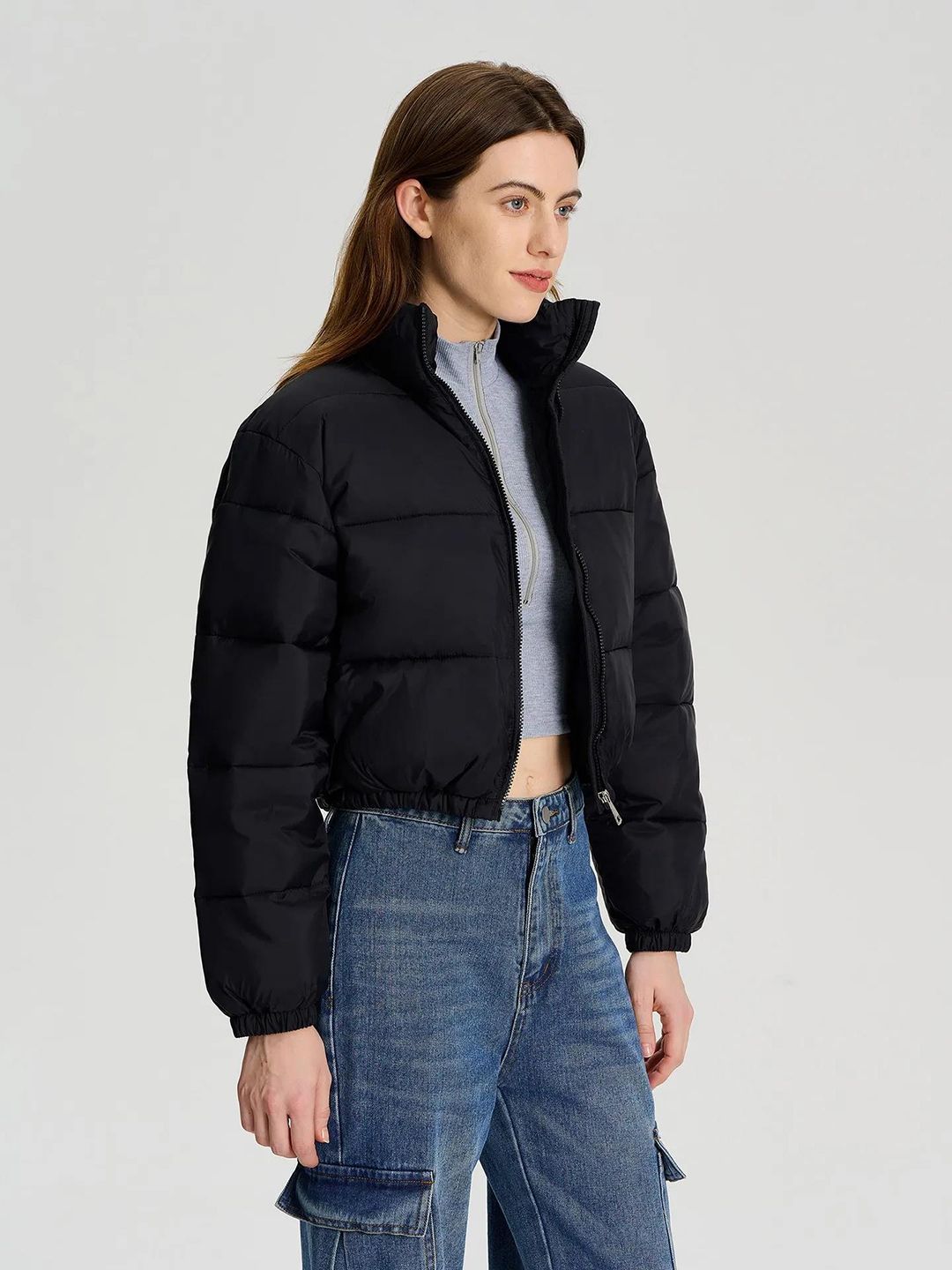 Kotty Women Black Crop Puffer Jacket
