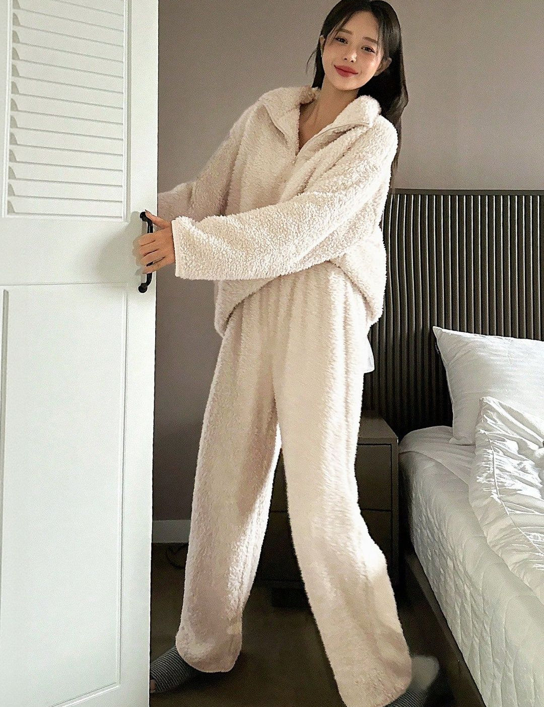 Kotty Women Shirt Collar Warm and Comfortable Pajama Suit