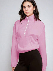 Kotty Women High Neck Full Sleeve Half Zipper Sweatshirt