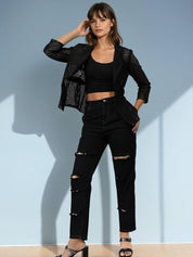 Kotty Women Straight Fit High-Rise Highly Distressed Cotton Stretchable Jeans