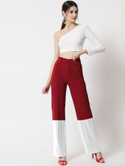 Kotty Women Colourblocked Relaxed Straight Leg Straight Fit High-Rise Easy Wash Trousers