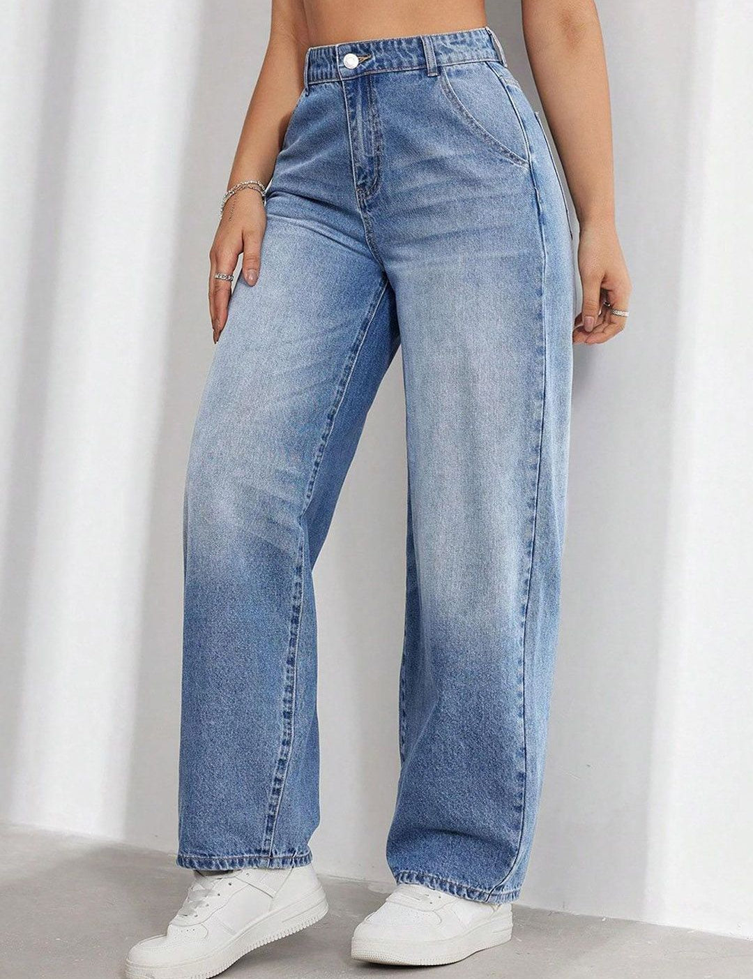 Kotty Women Jean Wide Leg High-Rise Heavy Fade Stretchable Jeans