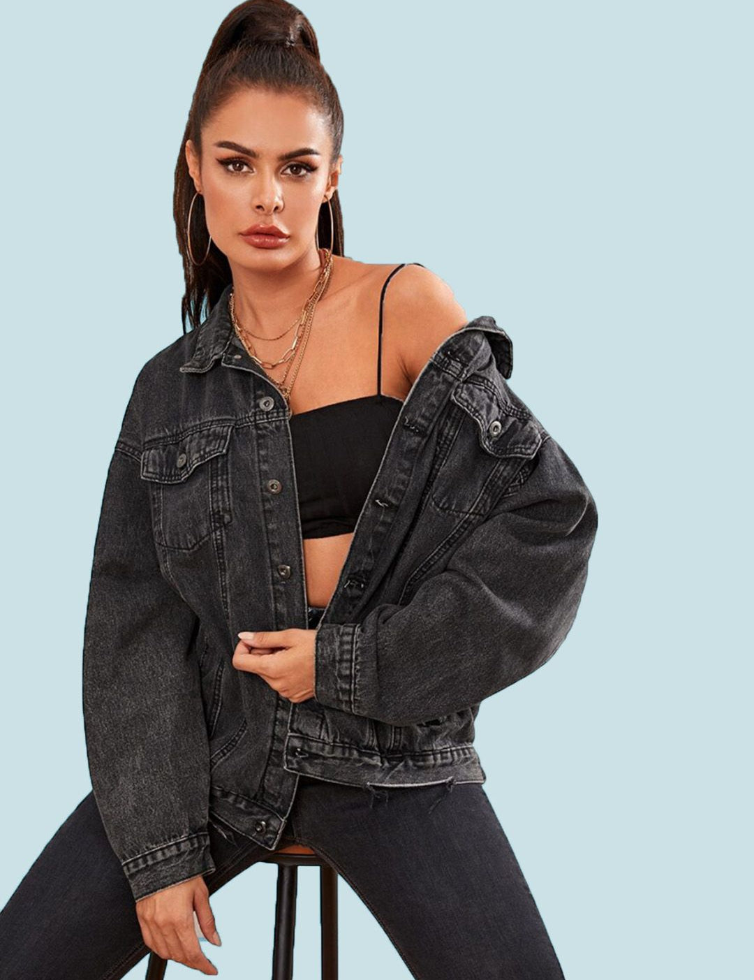 Kotty Women Spread Collar Washed Self Design Cotton Casual Denim Jacket