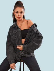 Kotty Women Spread Collar Washed Self Design Cotton Casual Denim Jacket