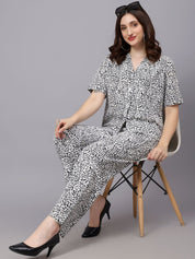 Kotty White & Black Animal Printed Shirt With Trouser