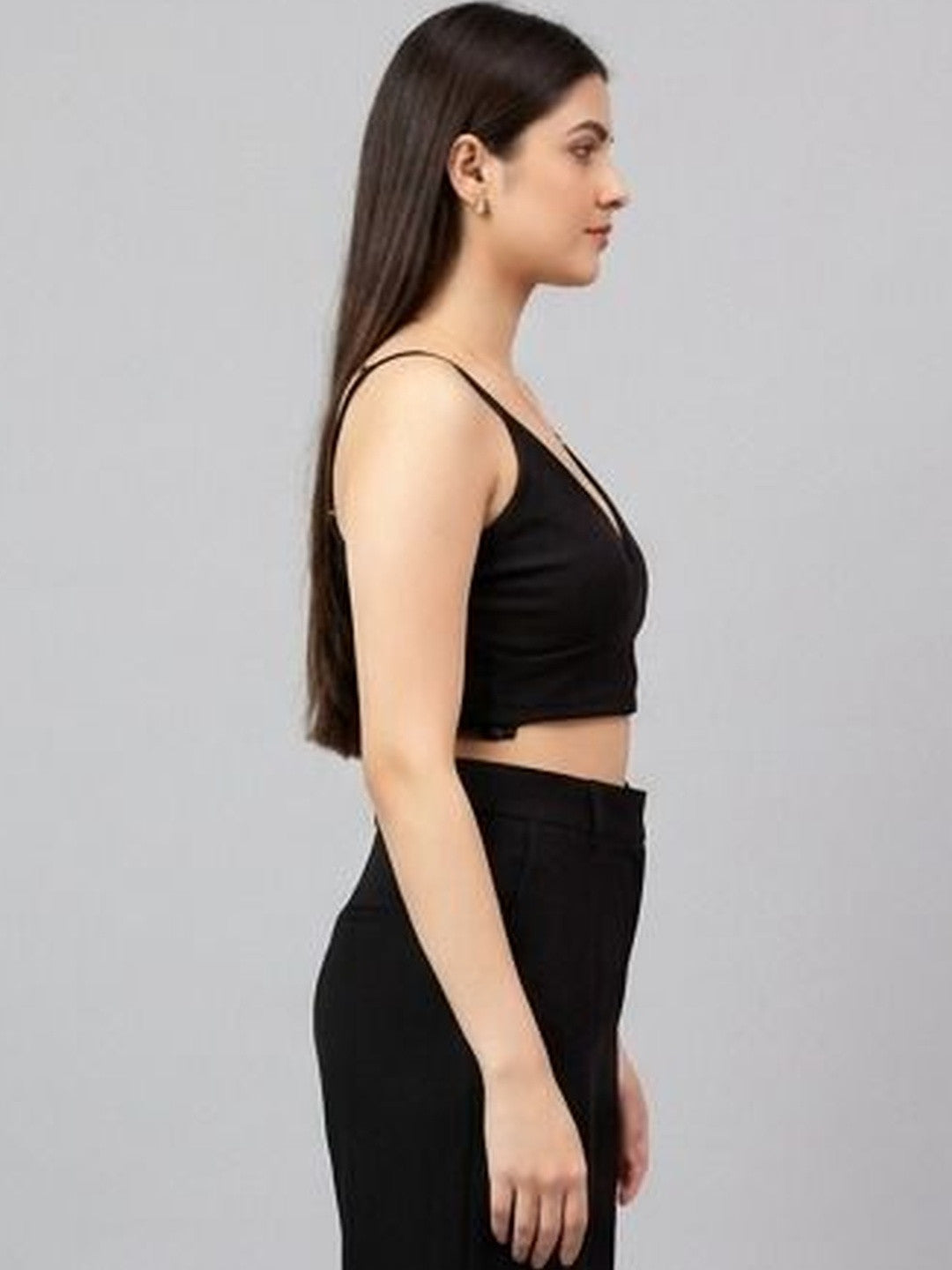 Kotty Top Jet Black Women's Crop Shoulder-Straps Sleeveless
