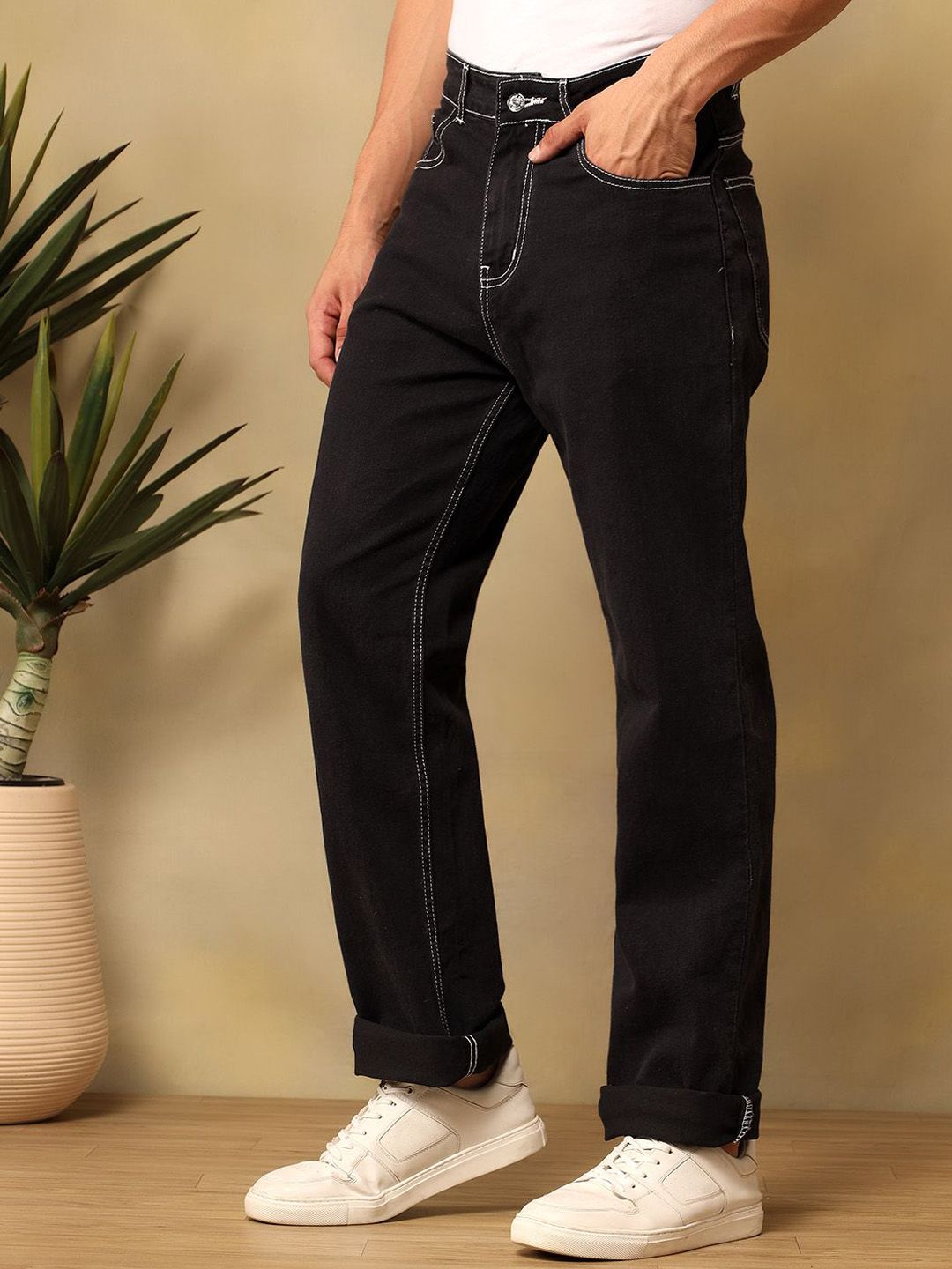 Kotty Men Solid Regular Fit Mid-Rise Stretchable Jeans