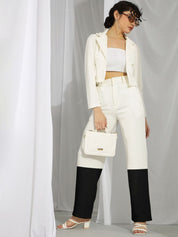 Kotty Women Colourblocked High-Rise Straight Fit Easy Wash Regular Trousers