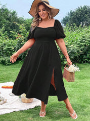 CURVE BY KOTTY Plus Size Puff Sleeve Fit & Flare Midi Dress With Slits