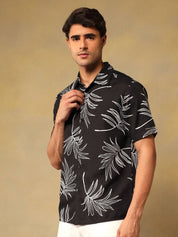 Kotty Men Comfort Fit Floral Printed Spread Collar Linen Casual Shirt