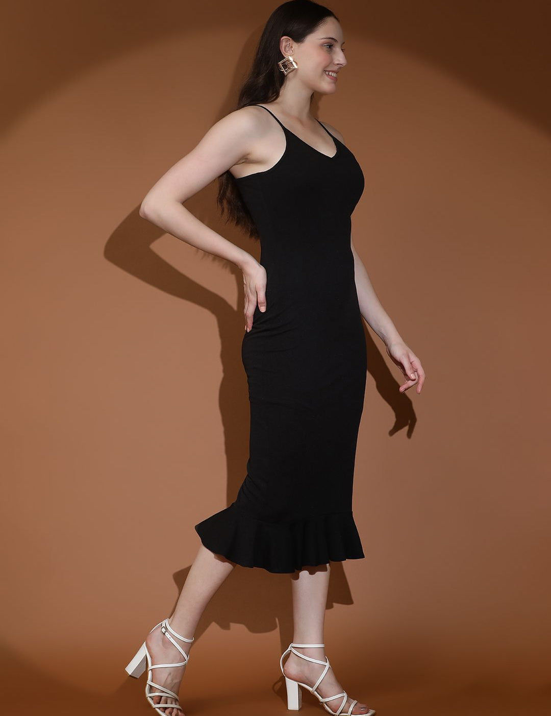 Kotty Women Solid Shoulder Straps Sleeveless Bodycon Dress