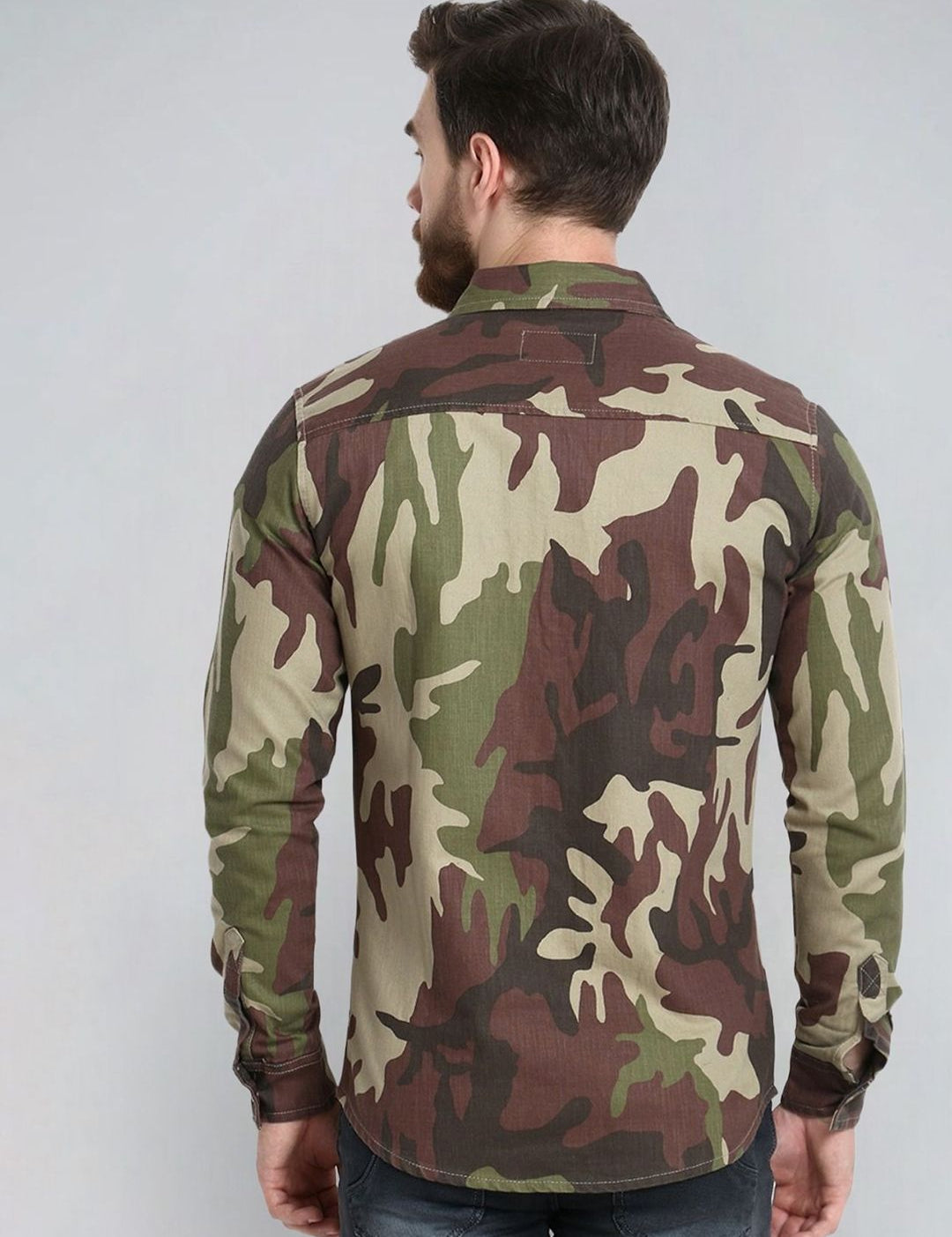Kotty Men Spread Collar Camouflage Printed Denim Jacket