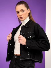 Kotty Women Spread Collar Solid Casual Denim Jacket