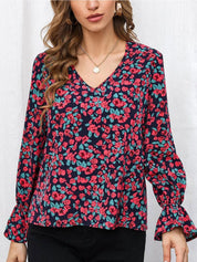 Kotty Floral Print Bell Sleeve Crepe Top