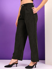Kotty Women Loose Fit High-Rise Corduroy Pleated Trousers