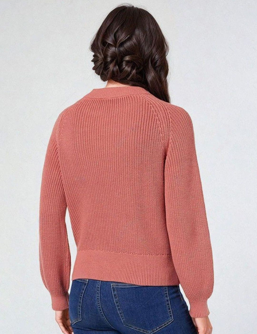 Kotty Women Cotton Round Neck Long Sleeves Cable Knit Pullover  Sweaters