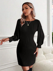 Kotty Solid Bishop Sleeves Sheath Dress