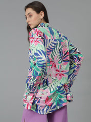 Kotty Women Spread Collar Floral Printed Cotton Oversized Casual Shirt