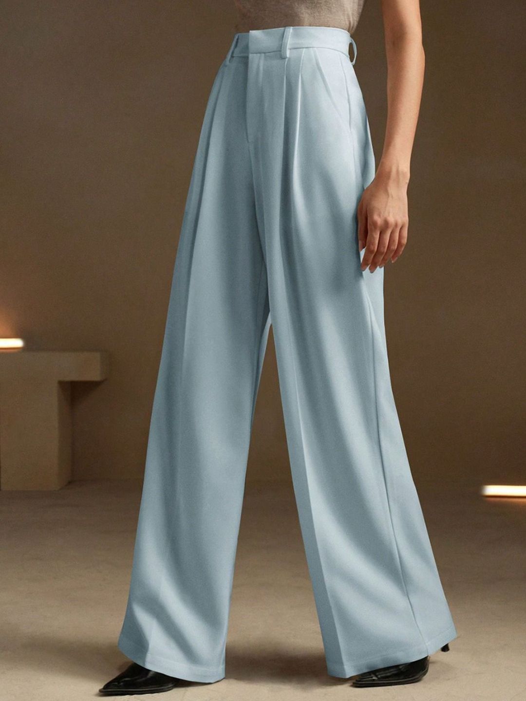 Kotty Women Relaxed Straight Leg High-Rise Pleated Wide Leg Trousers