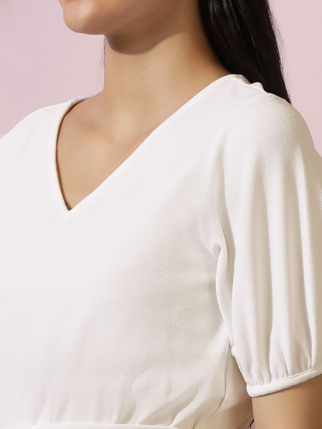 Kotty Women Solid Puff Sleeves A-Line Dress