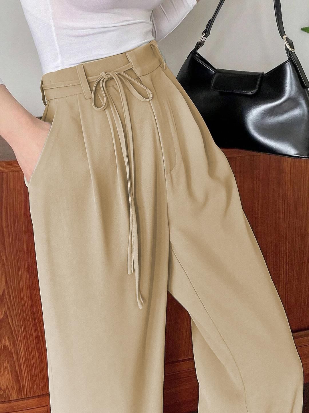 Kotty Women Relaxed Straight Leg Straight Fit High-Rise Trousers