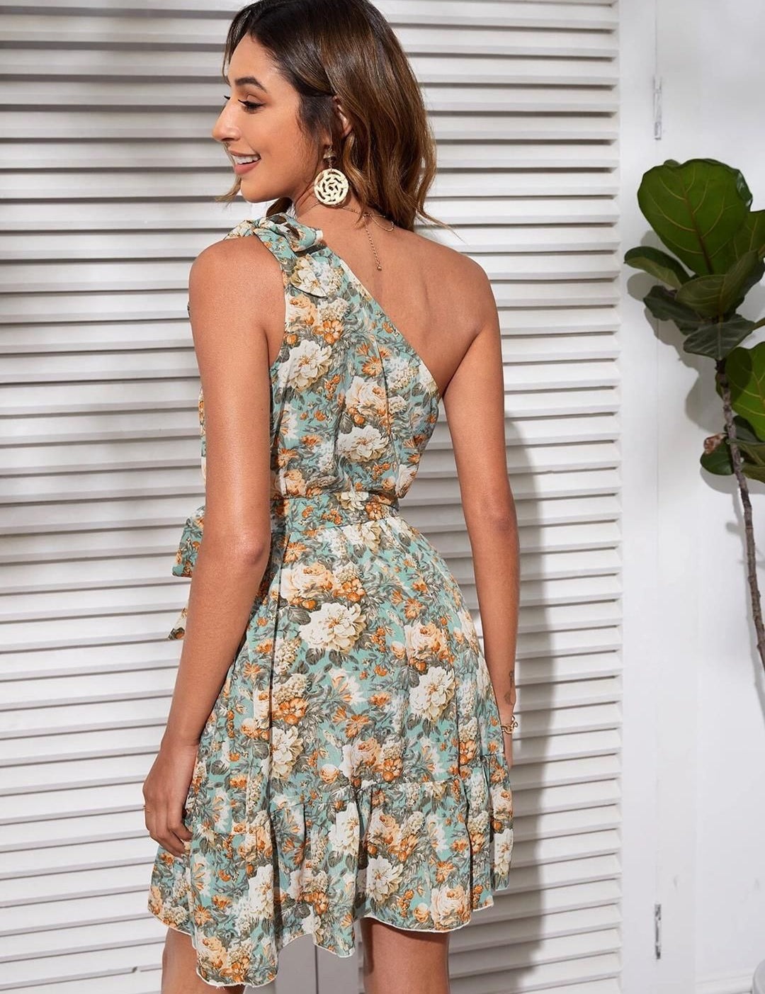 Kotty Women Print One Shoulder Crepe Fit & Flare Dress