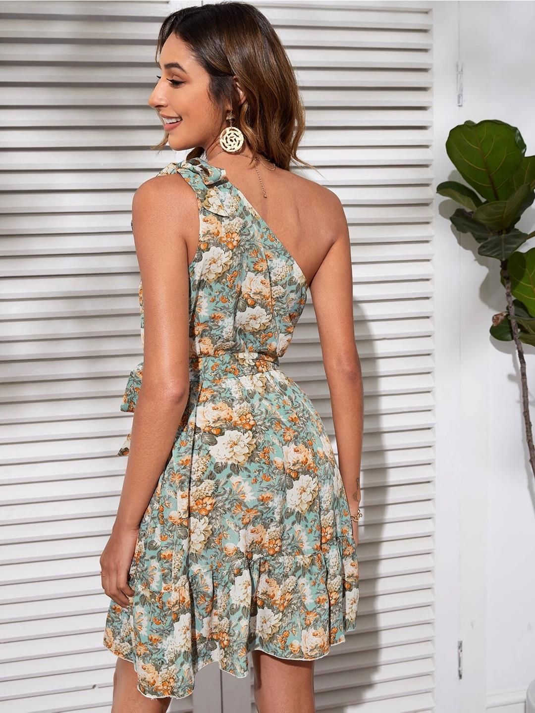 Kotty Women Print One Shoulder Crepe Fit & Flare Dress