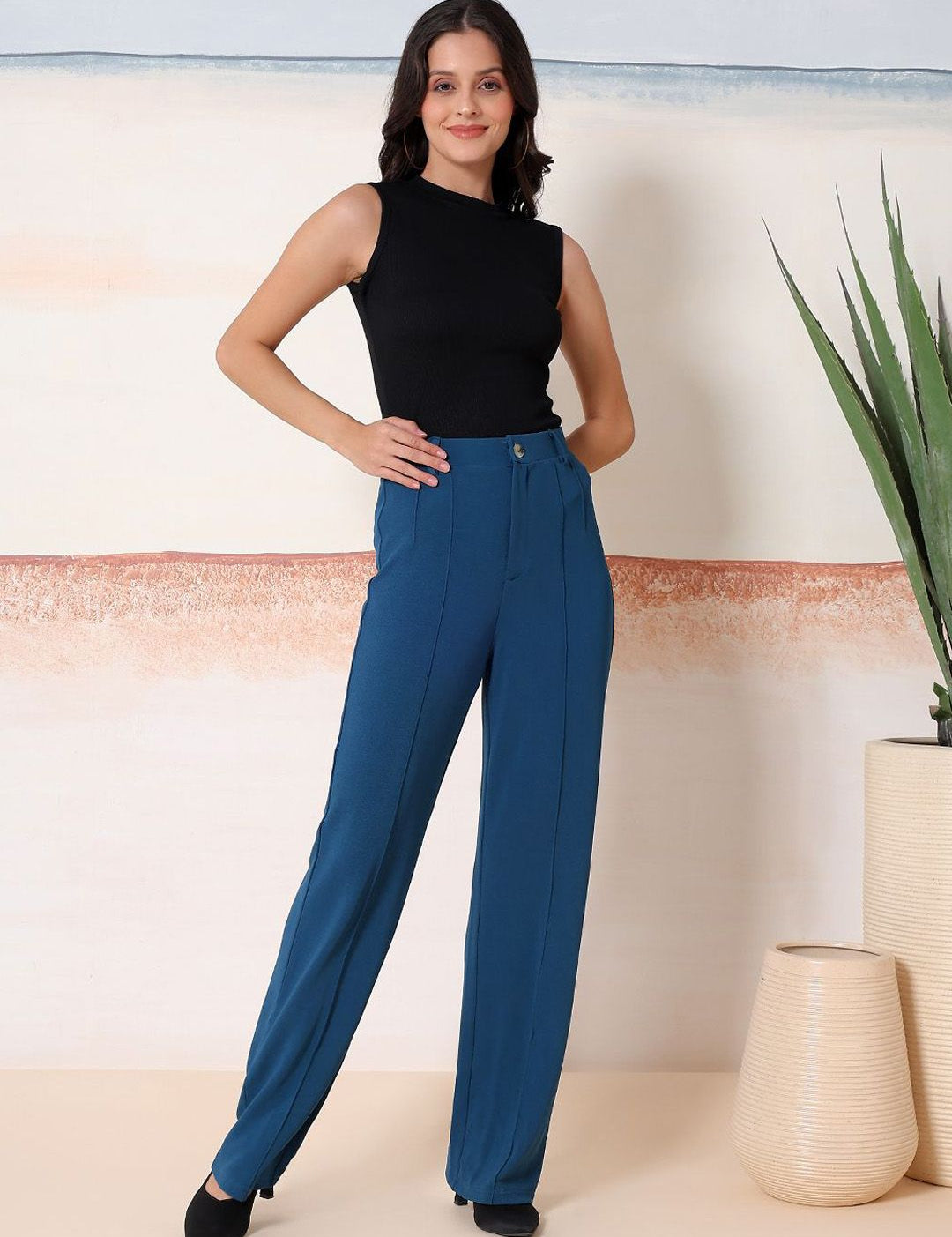 Kotty  Women Relaxed Fit Round Neck Top With Trousers Co-ords