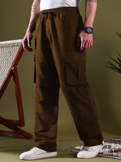 Kotty Men Relaxed Low-Rise Easy Wash Pleated Cargos Trousers
