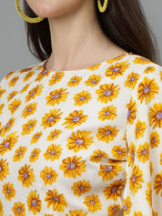 Kotty Women Floral Printed Flared Sleeve Cinched Waist Top