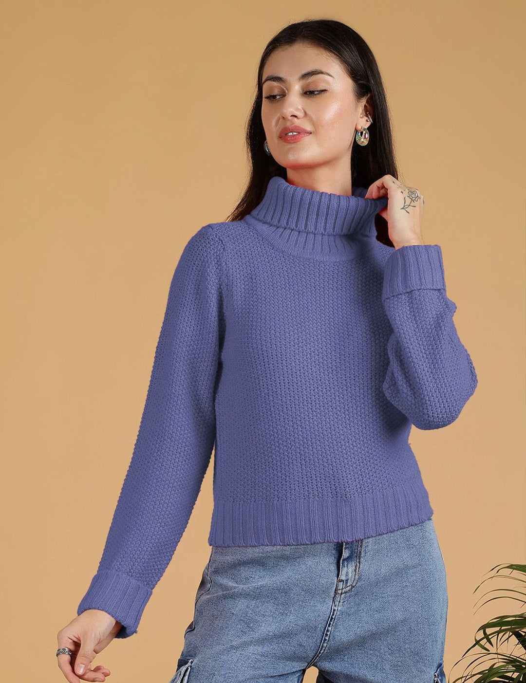 Kotty Women Turtle Neck Cotton Pullover 