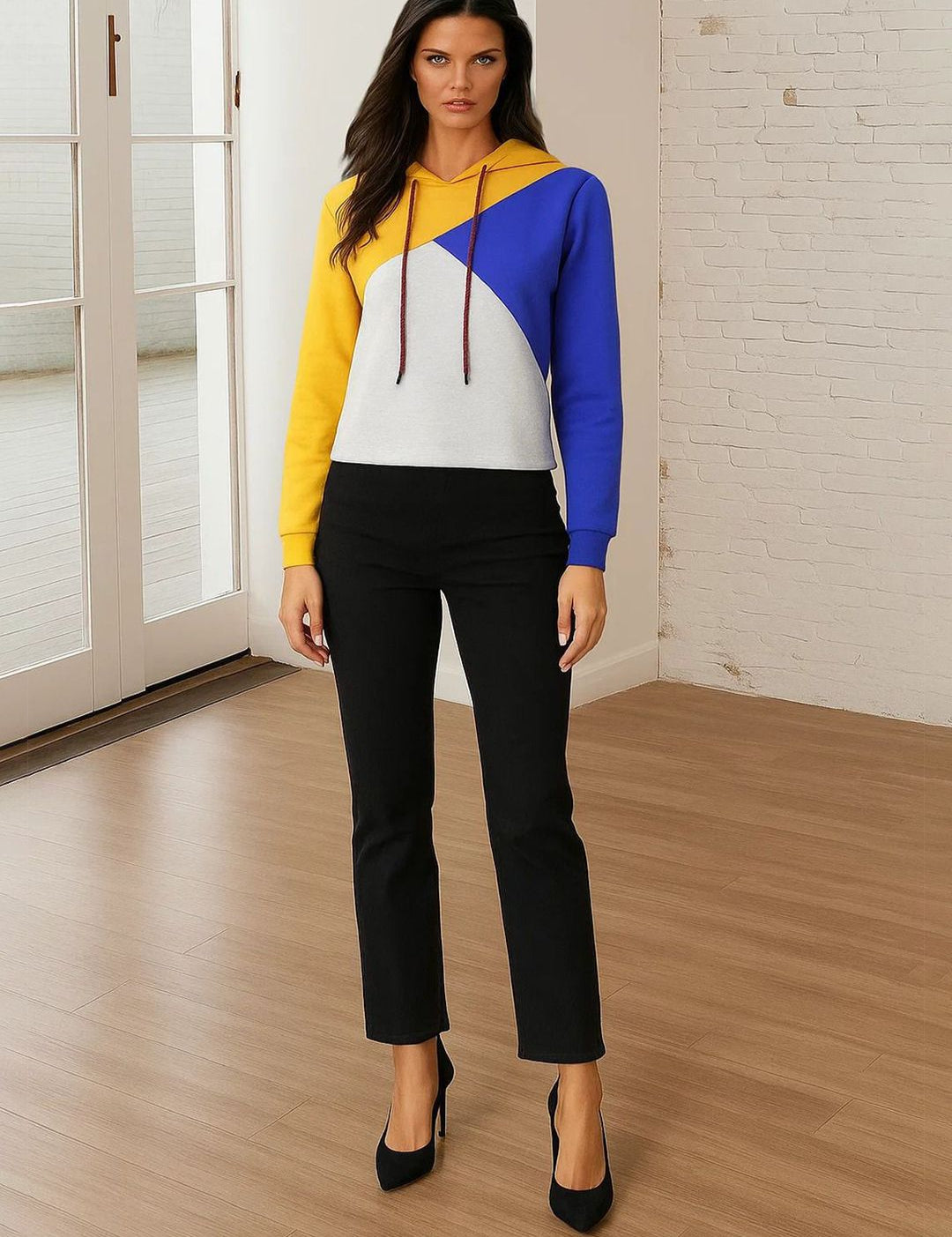 Kotty Women Colourblocked Hooded Sweatshirt