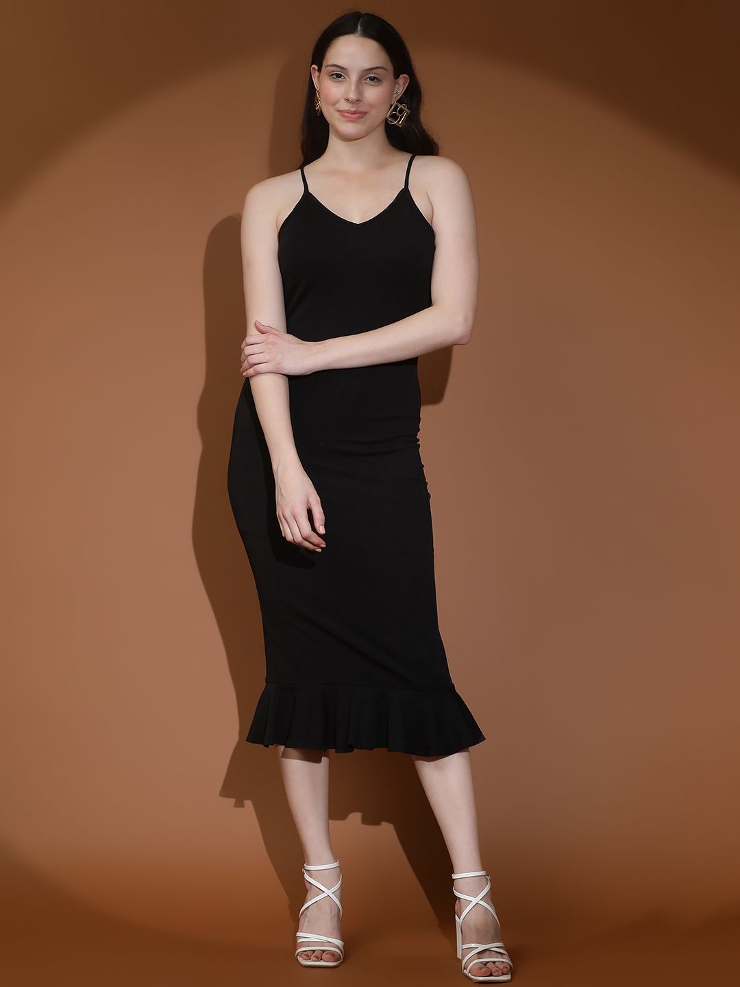 Kotty Women Solid Bodycon Midi Dress