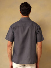 Kotty Men Comfort Fit Solid Spread Collar Linen Casual Shirt