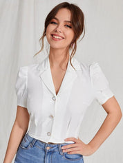 Kotty Women Shirt Collar Shirt Style Crop Top