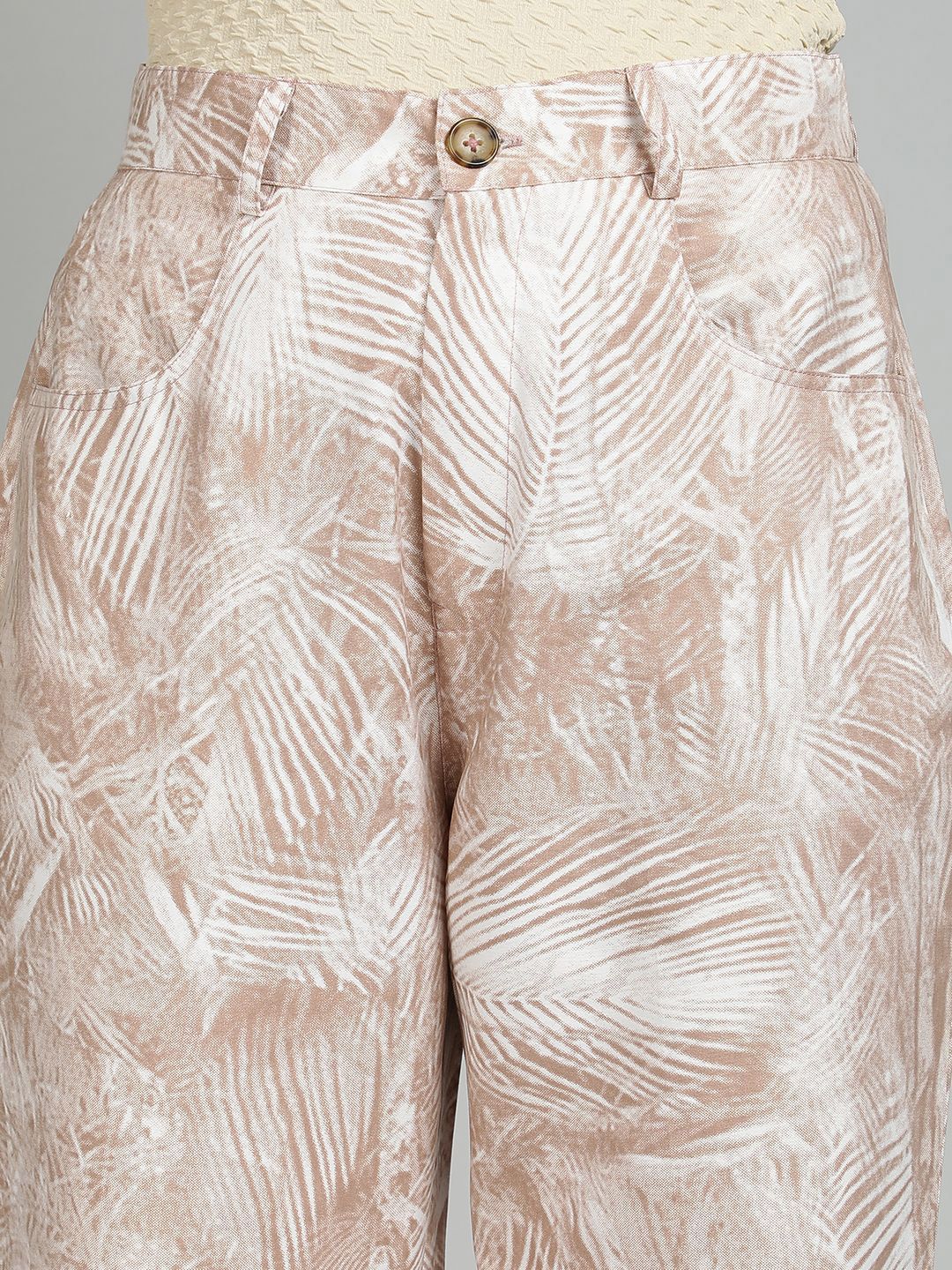 Kotty Women Floral Printed Straight Fit High-Rise Cotton Regular Trousers