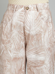 Kotty Women Floral Printed Straight Fit High-Rise Cotton Regular Trousers