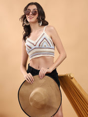 Kotty Embellished Print Cotton Crop Top