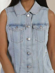 Kotty Women Spread Collar Solid Denim Jacket