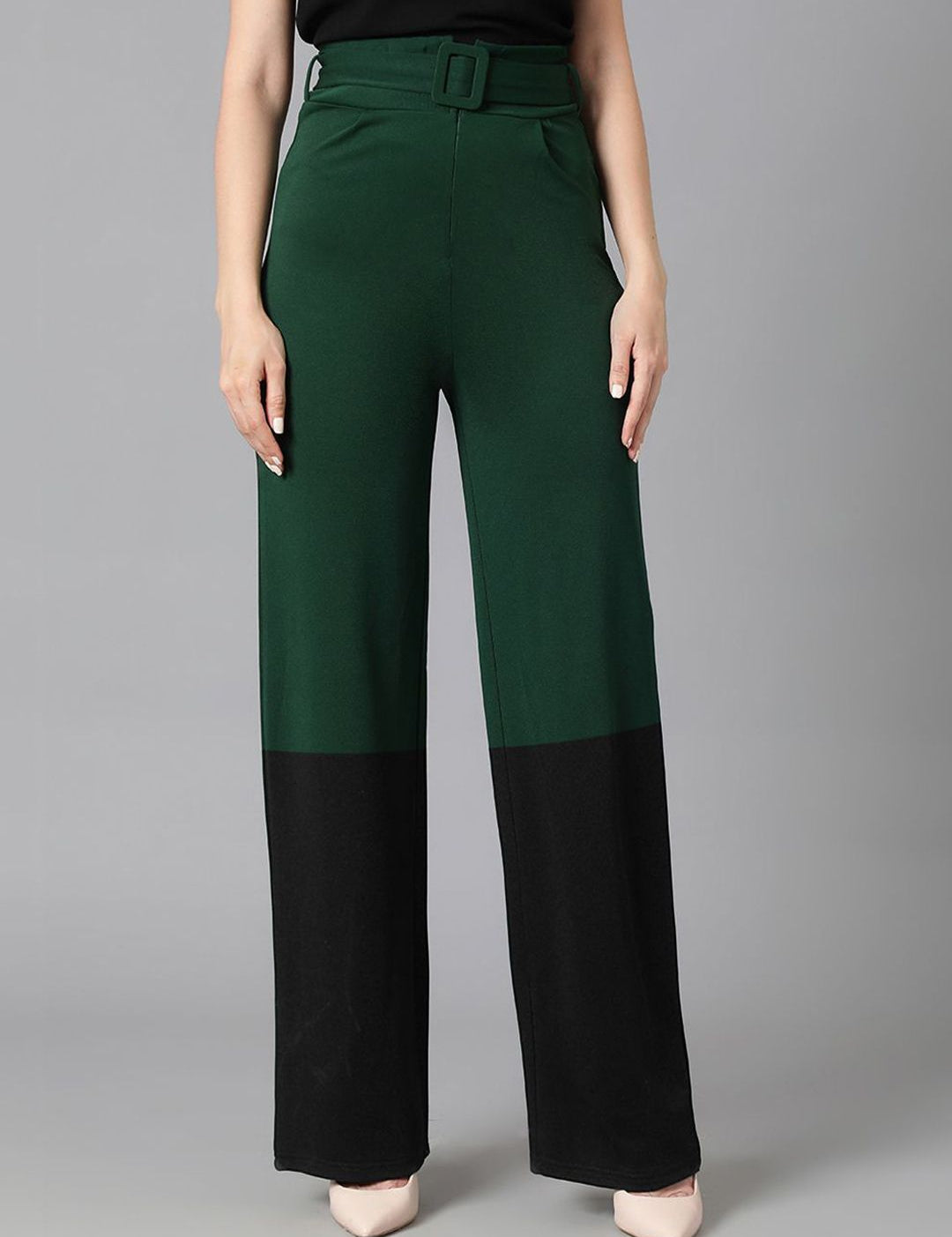 Kotty Women Colourblocked Relaxed Straight Leg High-Rise Trousers