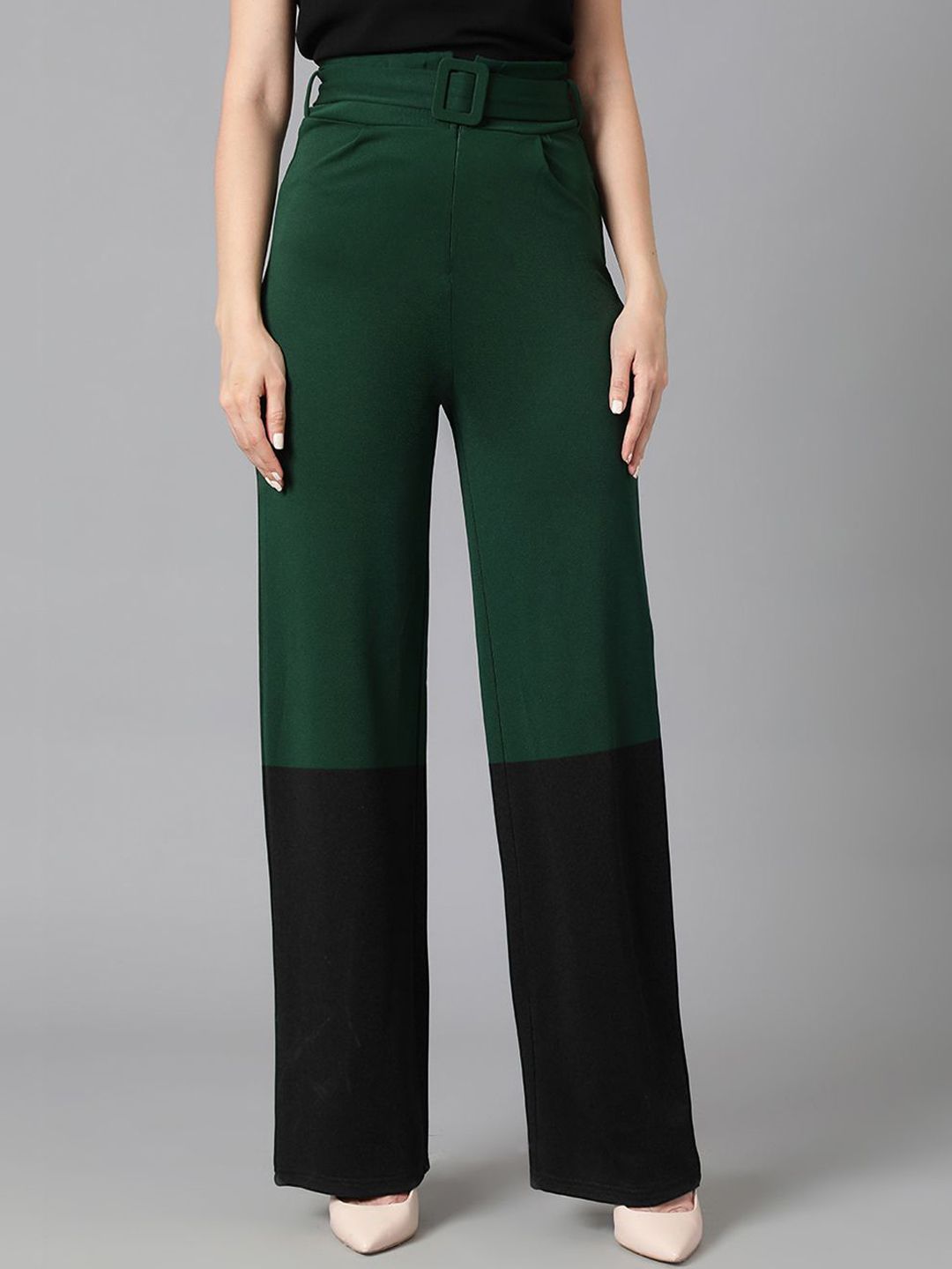 Kotty Women Colourblocked Relaxed Straight Leg High-Rise Trousers