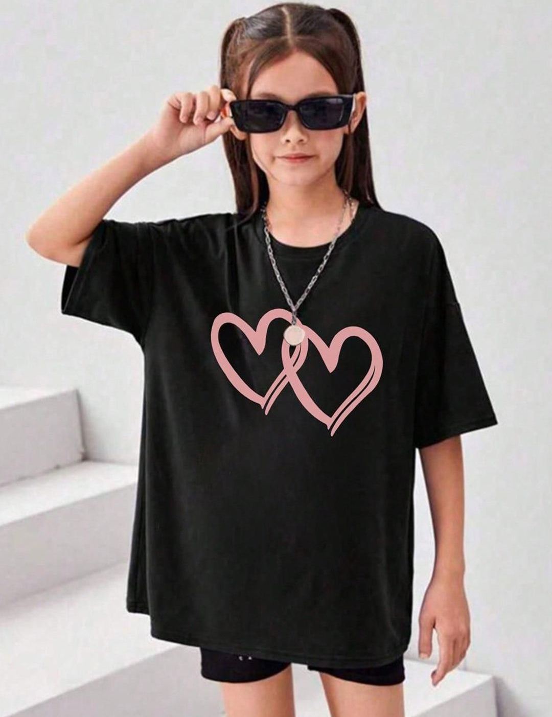 Kotty Girls Graphic Printed Round Neck Cotton Oversized T-shirt