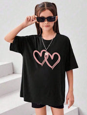 Kotty Girls Graphic Printed Round Neck Cotton Oversized T-shirt