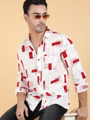 Kotty Men Relaxed Spread Collar Graphic Printed Cotton Casual Shirt